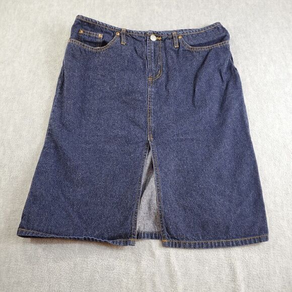 Vintage Paris Blues Skirt Womens 13 Blue Jean Knee Length Denim Front Split - Picture 1 of 8